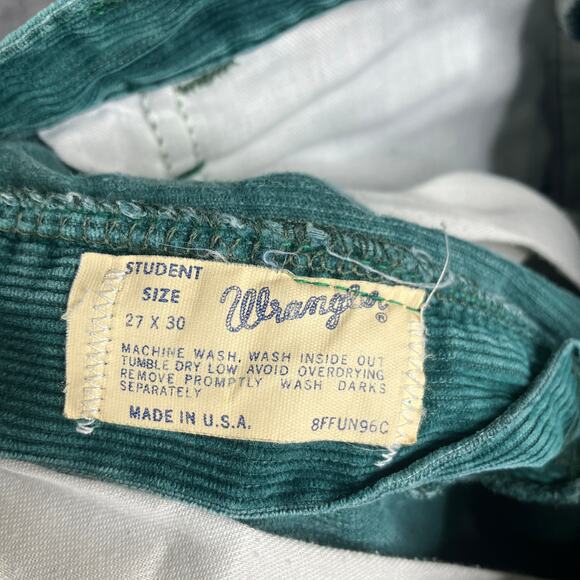 Vintage Wrangler Corduroy Pants Mens Size 27x30 Green Student - Picture 8 of 11